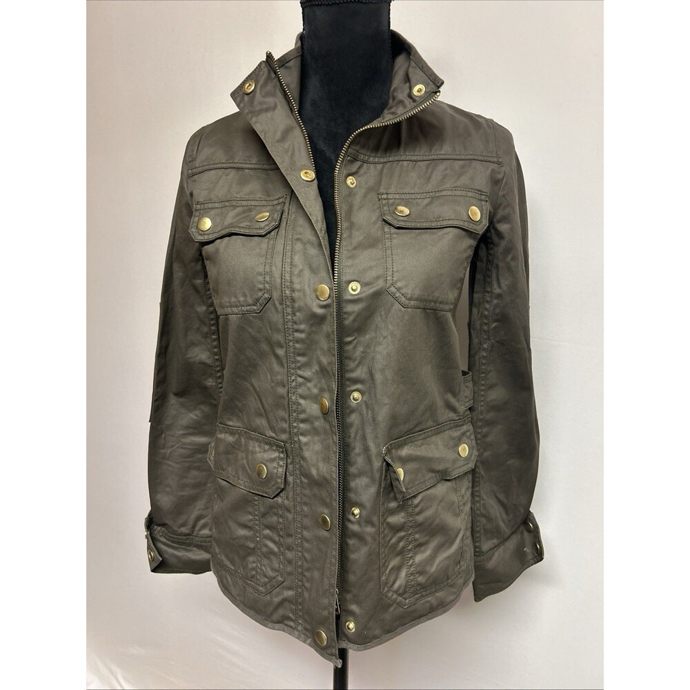 J. Crew Womens XXS Jacket The Downtown Field Utility Jacket Wax Coated Green